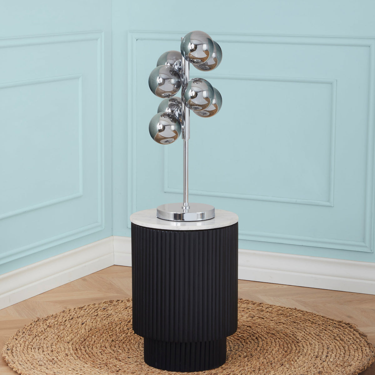 Vecchio Smoked Glass Orb and Chrome Table Lamp