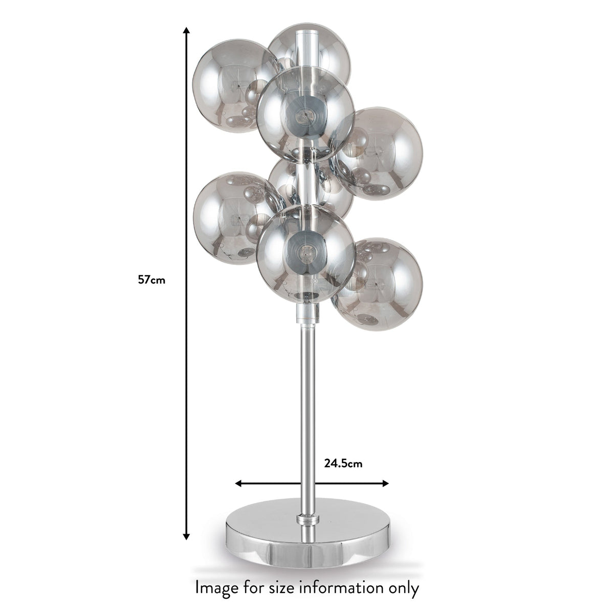 Vecchio Smoked Glass Orb and Chrome Table Lamp dimensions