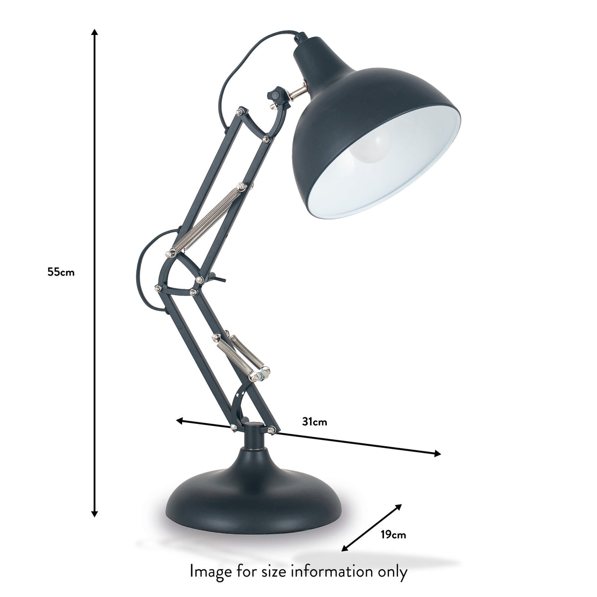 Alonzo Matt Black Metal Angled Task Table Lamp dimensions