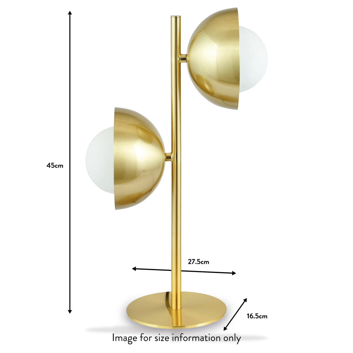 Estelle Brushed Brass Metal and White Orb Dome Table Lamp dimensions
