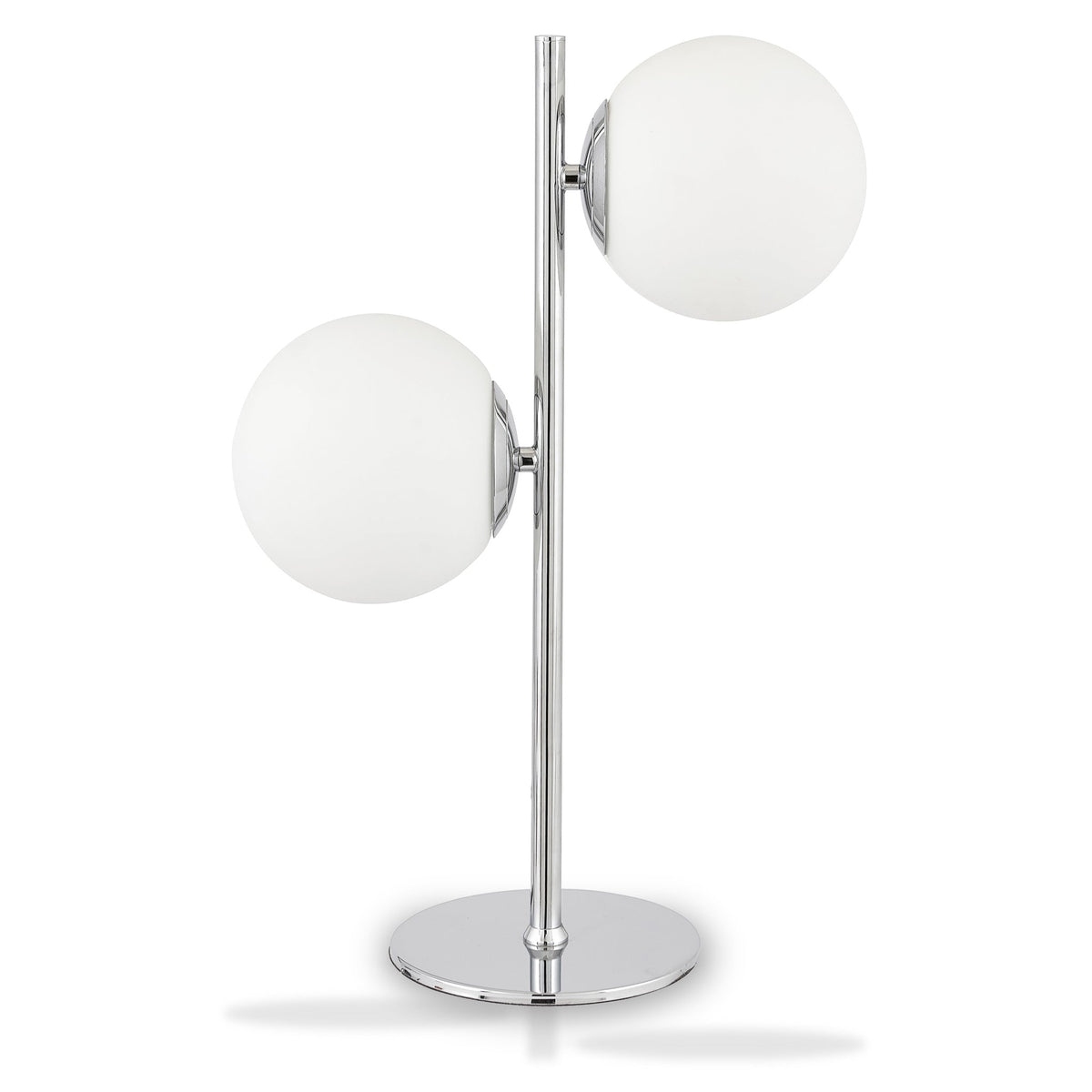 Asterope White Orb and Chrome Metal Table Lamp from Roseland Furniture