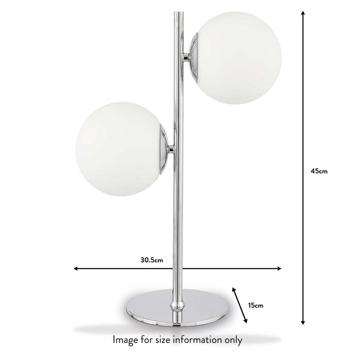 Asterope White Orb and Chrome Metal Table Lamp dimensions