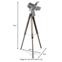 Hereford Silver Metal and Grey Wood Tripod Film Floor Lamp dimensions