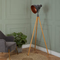 Larkin Metal & Natural Wood Tripod Floor Film Light