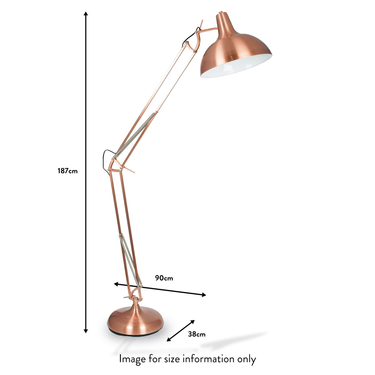 Alonzo Brushed Copper Metal Task Floor Lamp dimensions