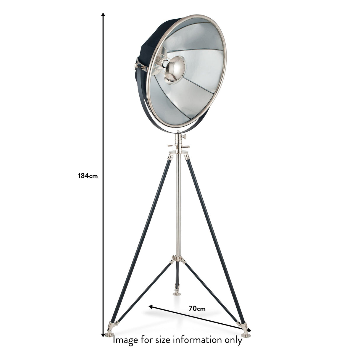 Elstree Black and Silver Metal Tripod Floor Lamp dimensions