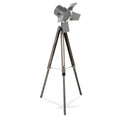 Hereford Silver Metal and Grey Wood Tripod Film Floor Lamp from Roseland