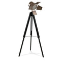 Hereford Antique Brass and Black Wood Tripod Film Floor Lamp from Roseland