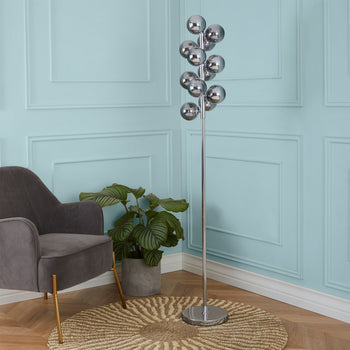 Vecchio Smoked Glass Orb and Chrome Floor Lamp