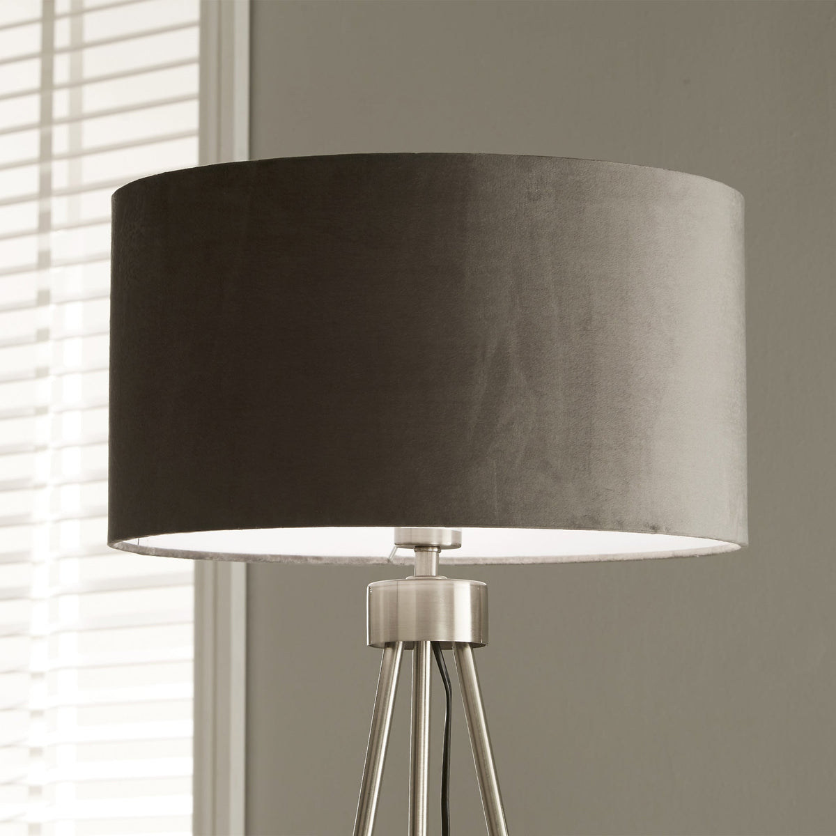 Houston Brushed Silver Tripod Floor Lamp close up
