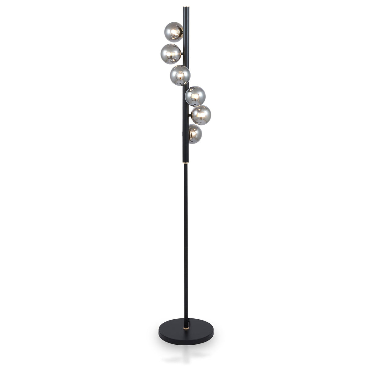 Blair Smoked Glass Ball and Black Metal Floor Lamp