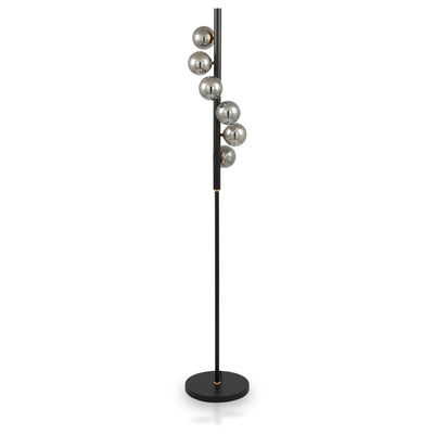 Blair Smoked Glass Ball and Black Metal Floor Lamp