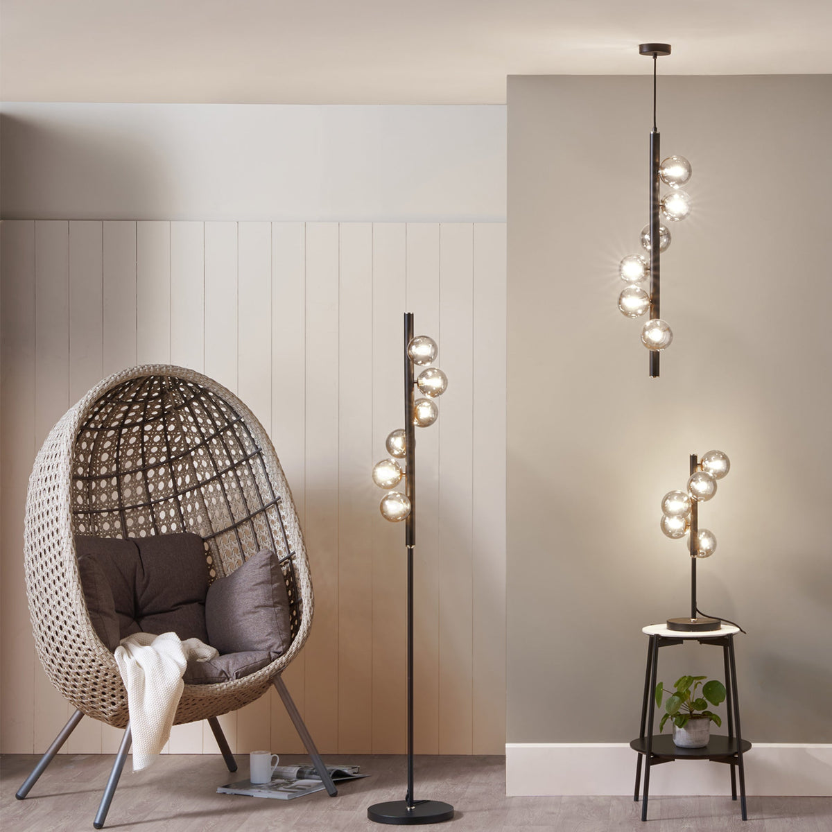 Blair Smoked Glass Ball and Black Metal Floor Lamp lifestyle