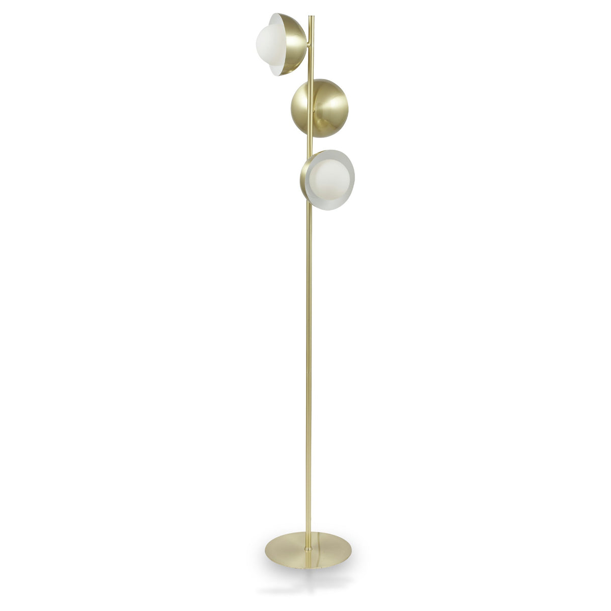 Estelle Brushed Brass Metal and White Orb Dome Floor Lamp from Roseland