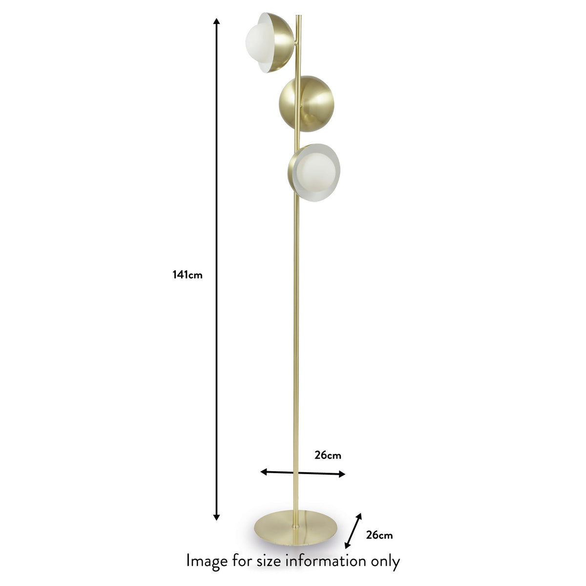 Estelle Brushed Brass Metal and White Orb Dome Floor Lamp dimensions