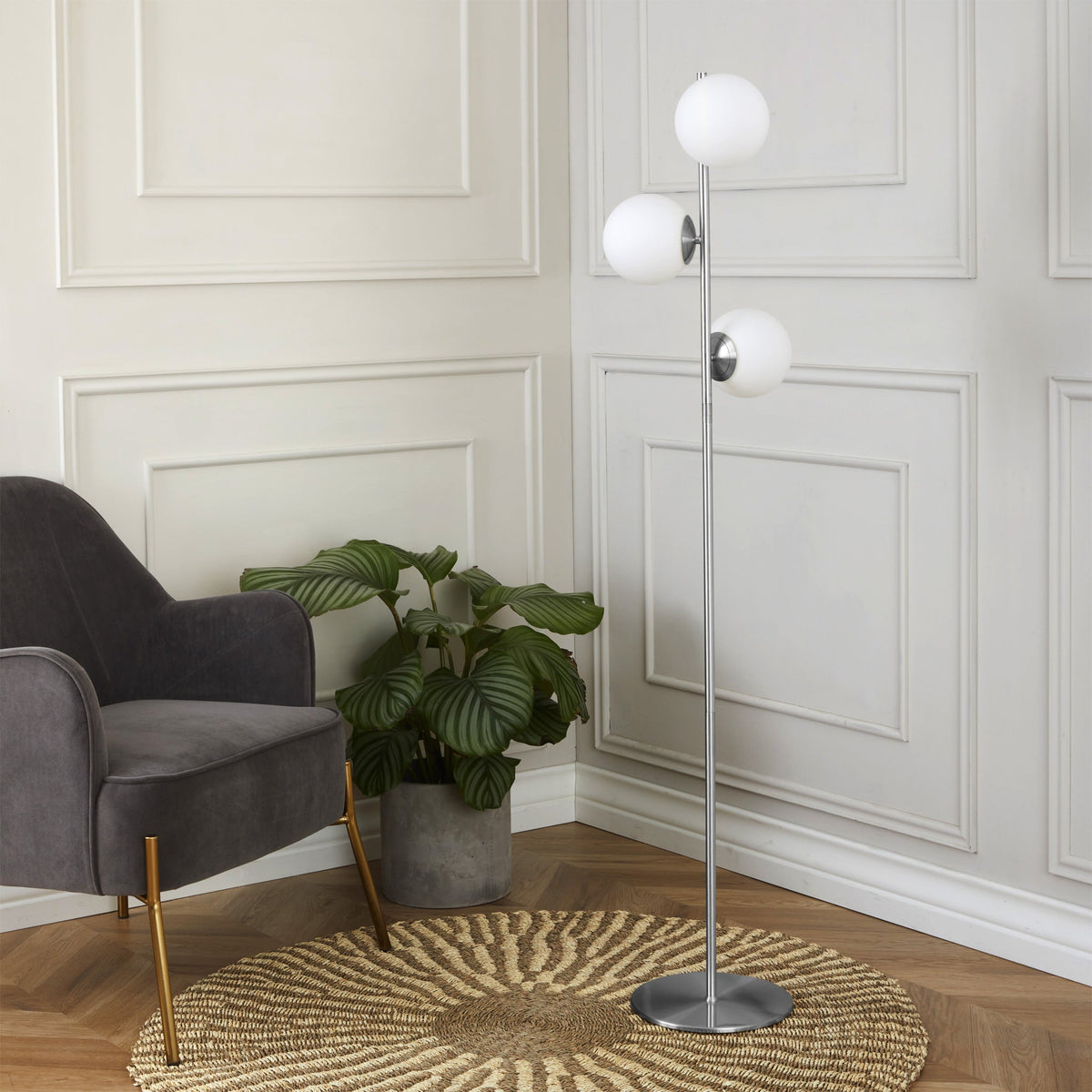 Asterope White Orb and Chrome Floor Lamp for living room