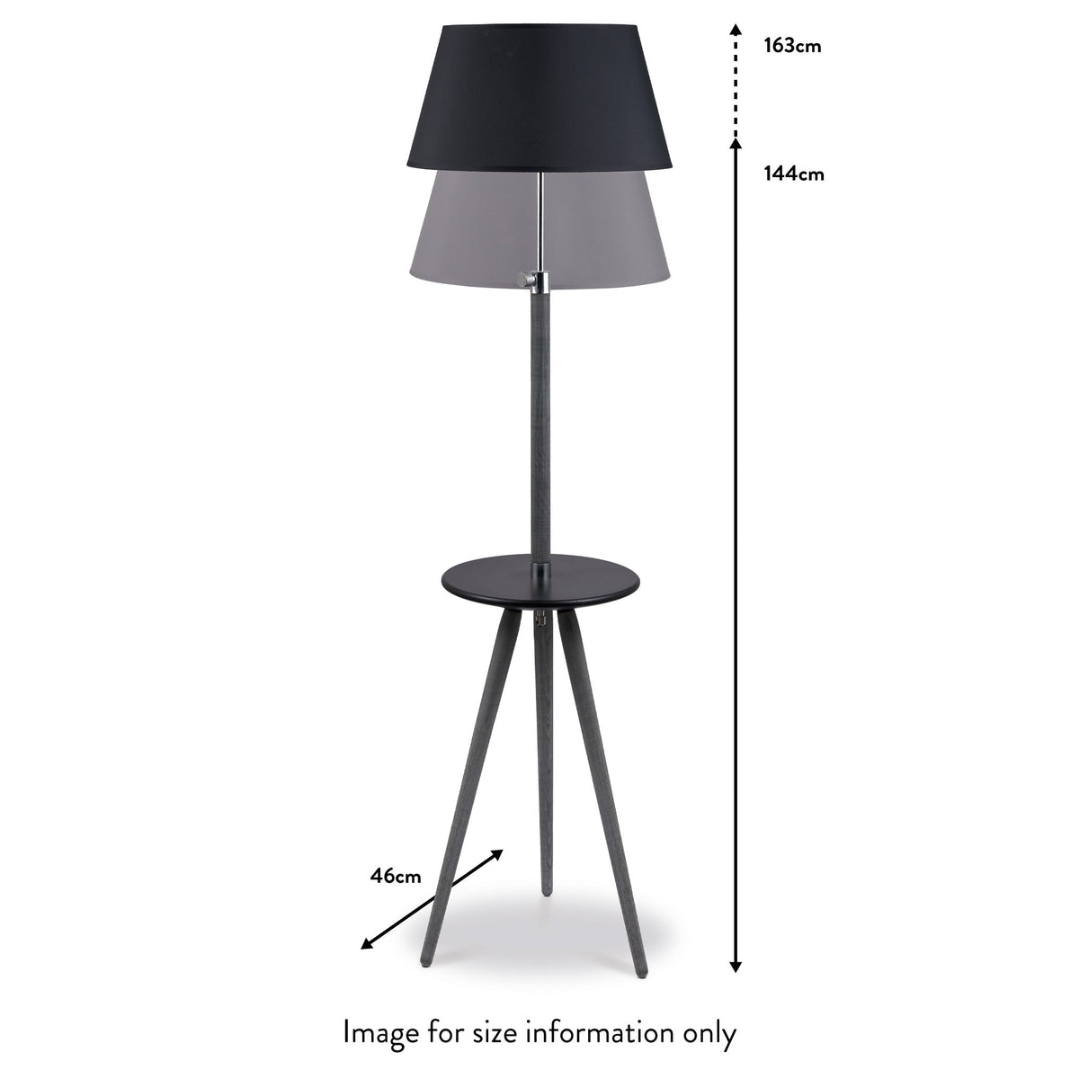 Malmo Grey Wood with Black Table Floor Lamp dimensions