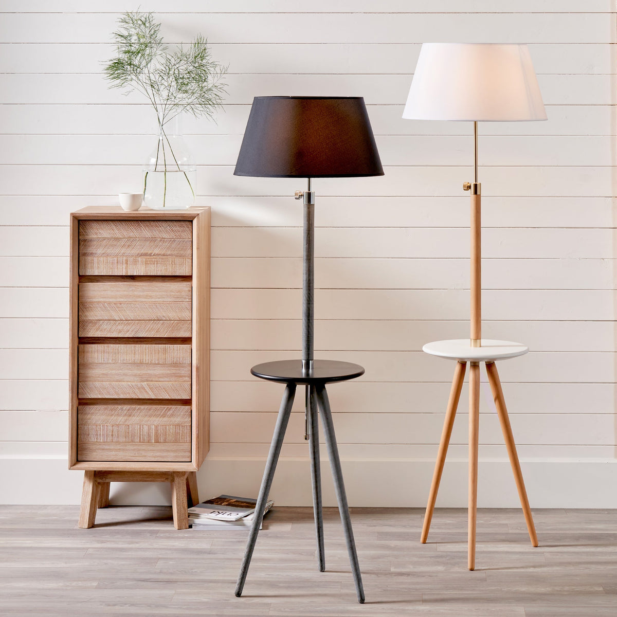 Malmo Grey Wood with Black Table Floor Lamp lifestyle