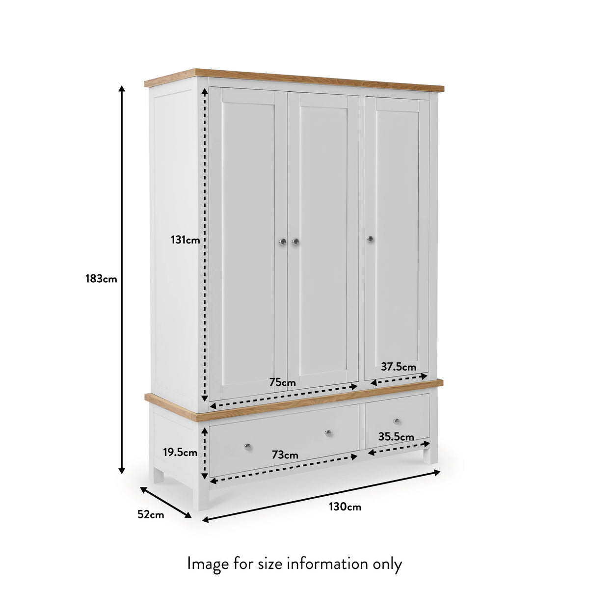 Farrow Triple Wardrobe with Storage Drawers dimensions