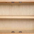 close up of the internal fixed shelf on the London Oak Mini Sideboard by Roseland Furniture. 
