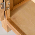 close up of the wooden base on the London Oak Mini Sideboard by Roseland Furniture. 