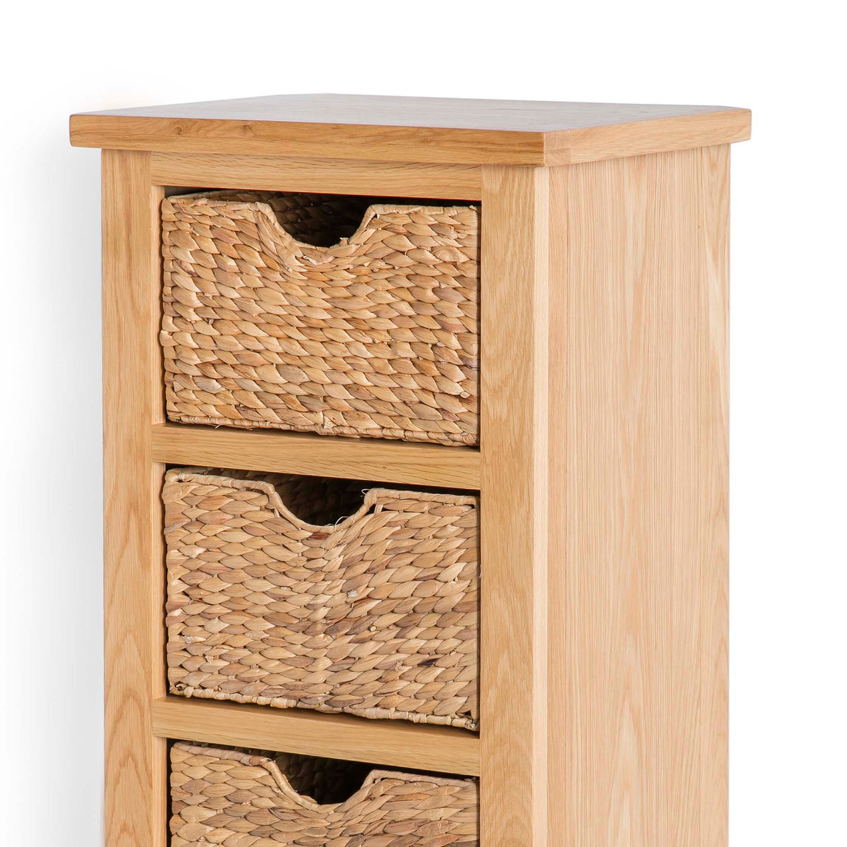 London Oak Tallboy with Baskets - Close up of top of tallboy