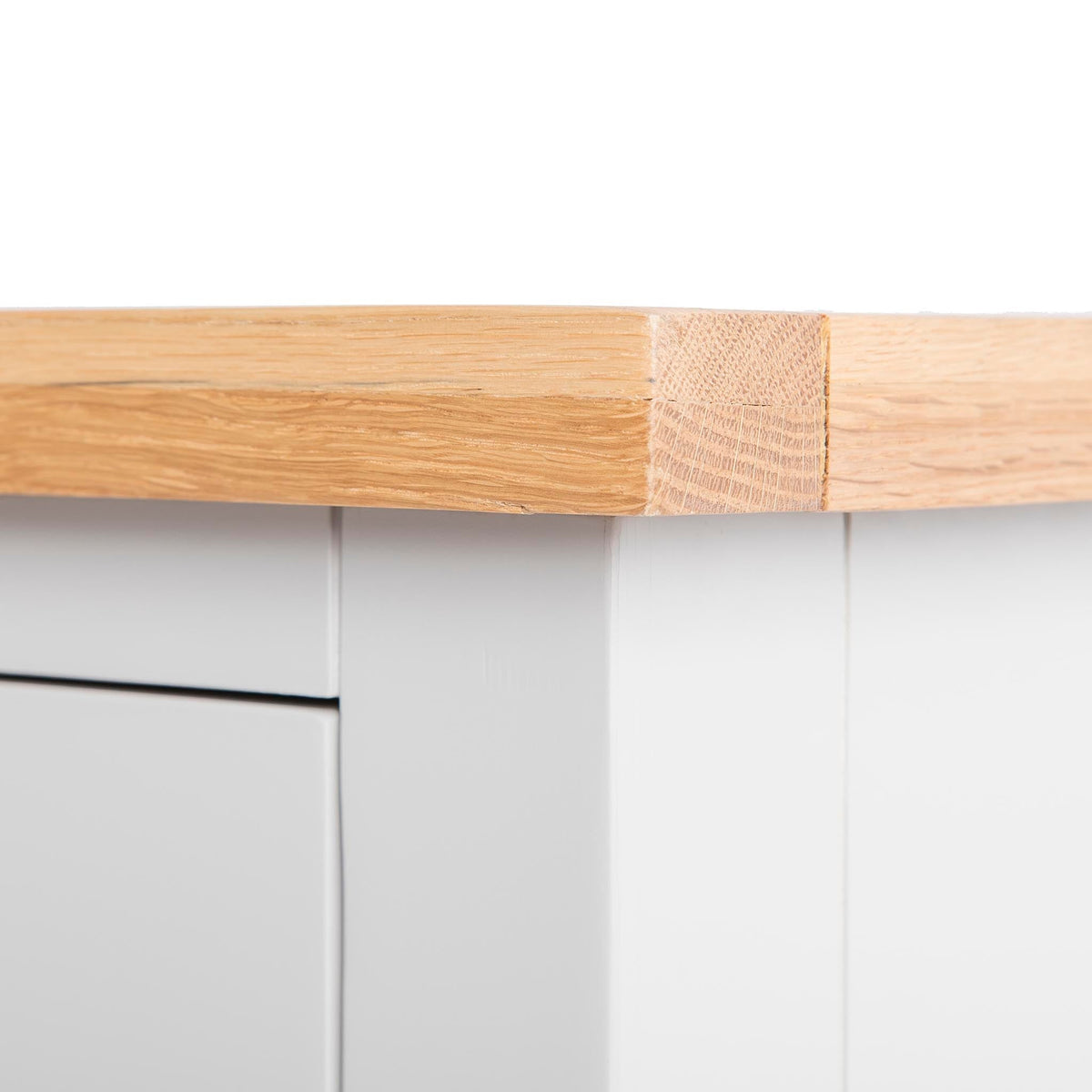 Farrow Grey Mini Sideboard - Close up of Oak top of sideboard