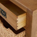 Zelah Oak Telephone Table with Baskets - Close up of drawer dovetail joint