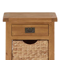 Zelah Oak Telephone Table with Baskets - Close up of top and drawer front