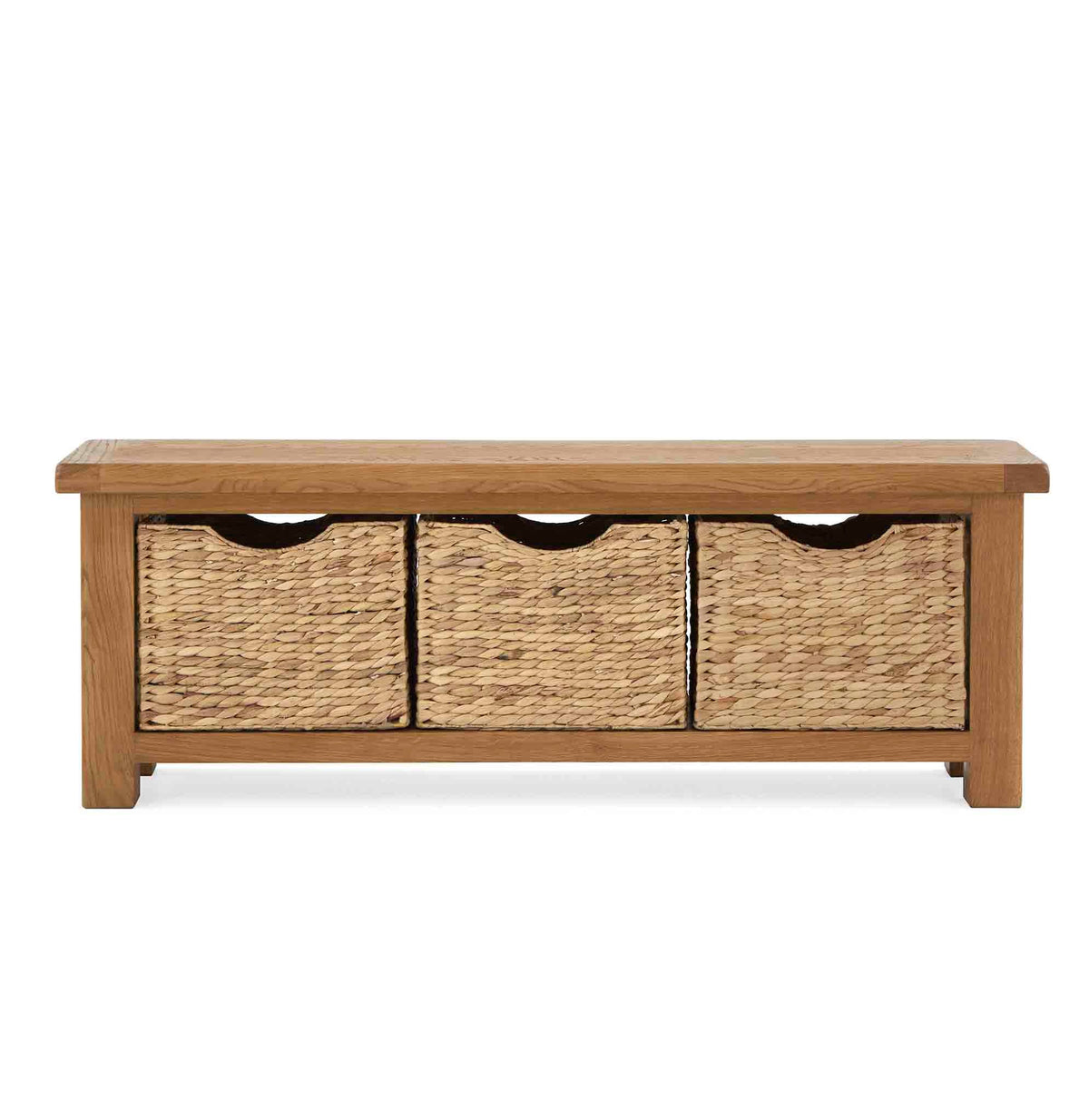Zelah Oak Bench with Baskets - Front view