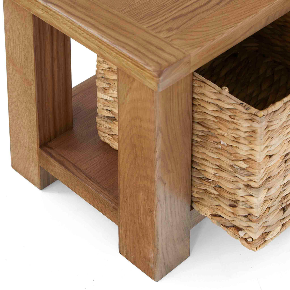 Zelah Oak Bench with Baskets - Bench end