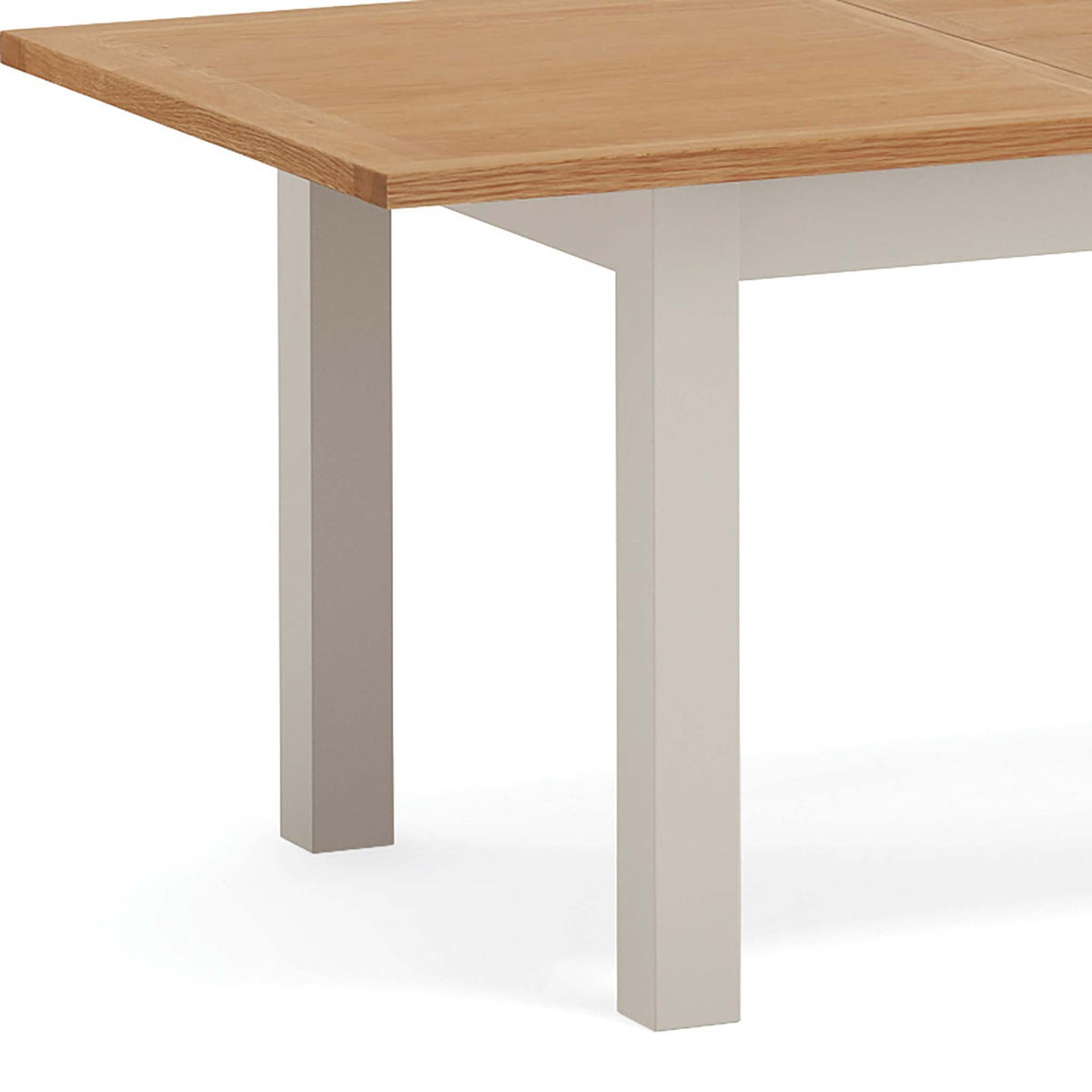 close up of the stone grey painted legs on the Dorset Stone Grey Small Extending Dining Table