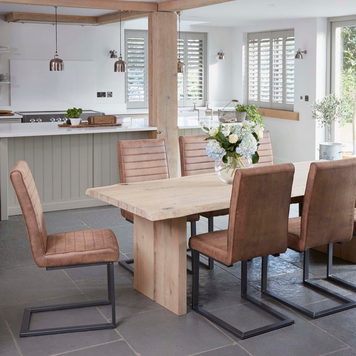 Oak Mill 210cm Dining Table - Wood Base - White Oil