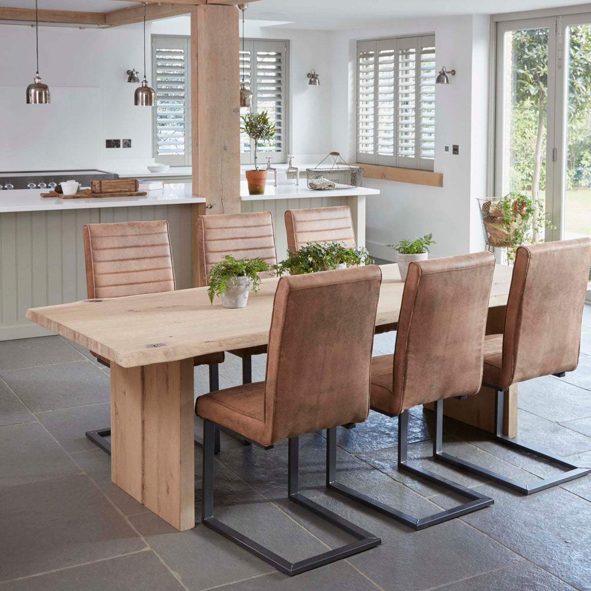 Oak Mill 210cm Dining Table - Wood Base - White Oil