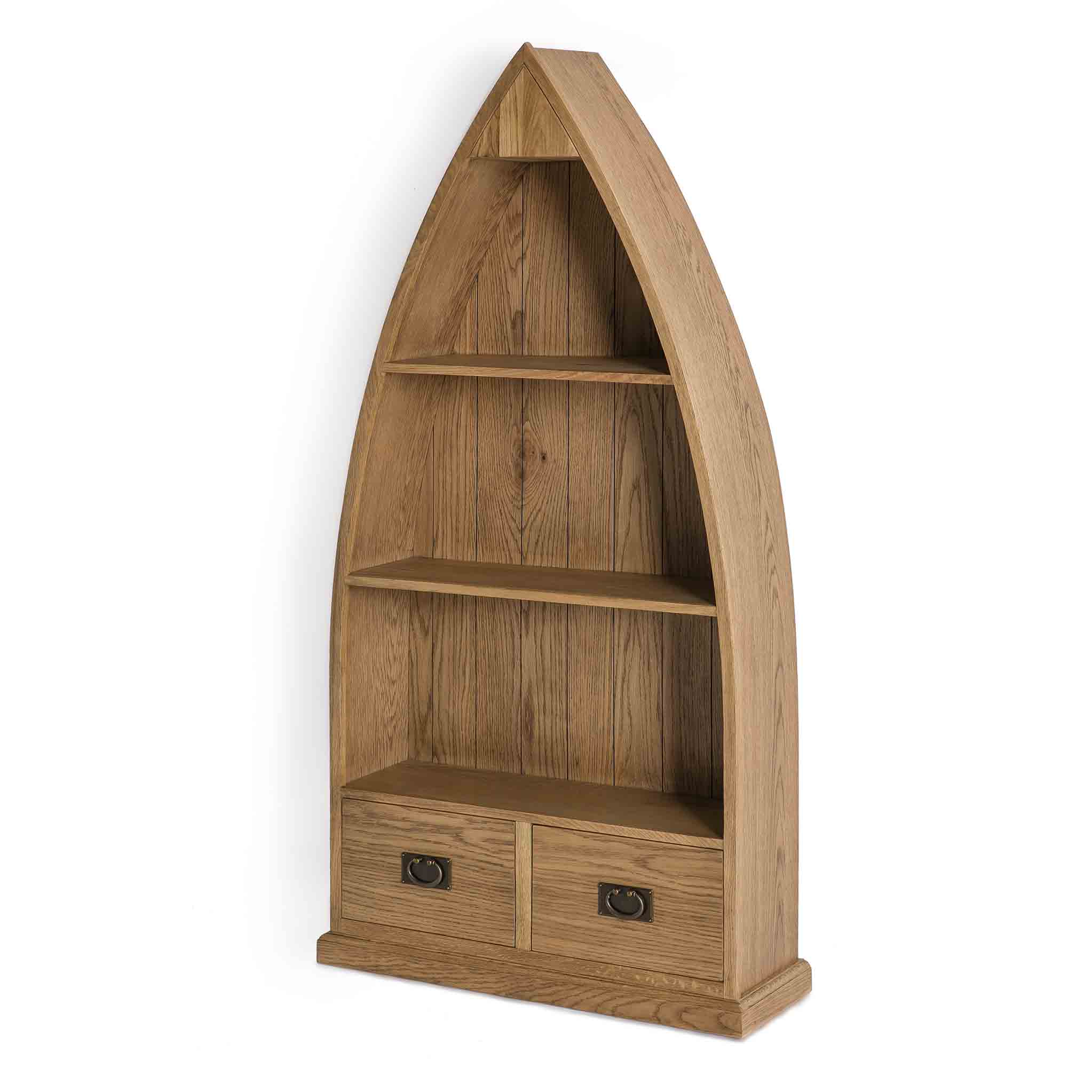 Surrey Oak Boat Bookcase with Drawers Solid Wood Rustic Waxed