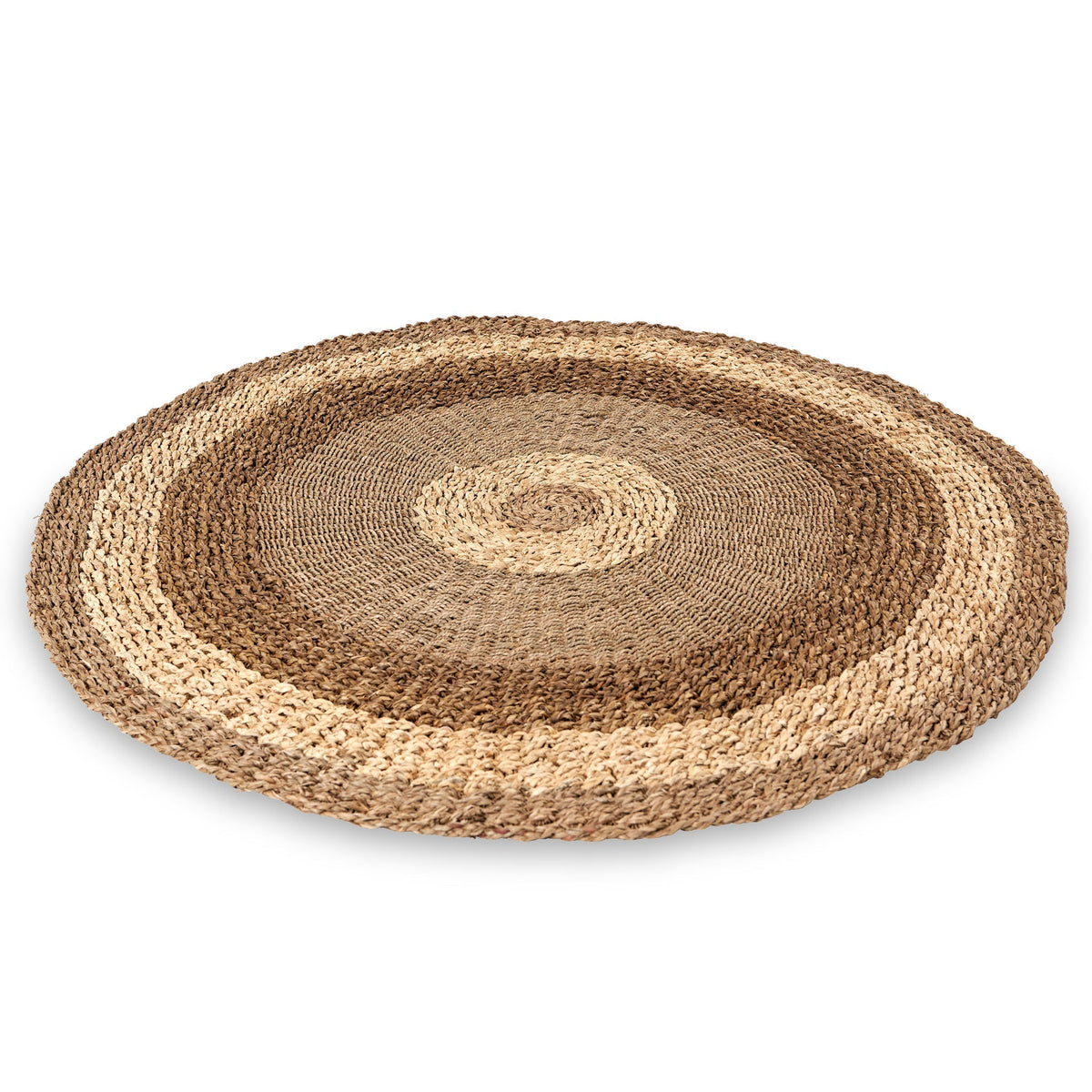 Woven Two Tone Seagrass and Corn Husk Leaf Round Rug