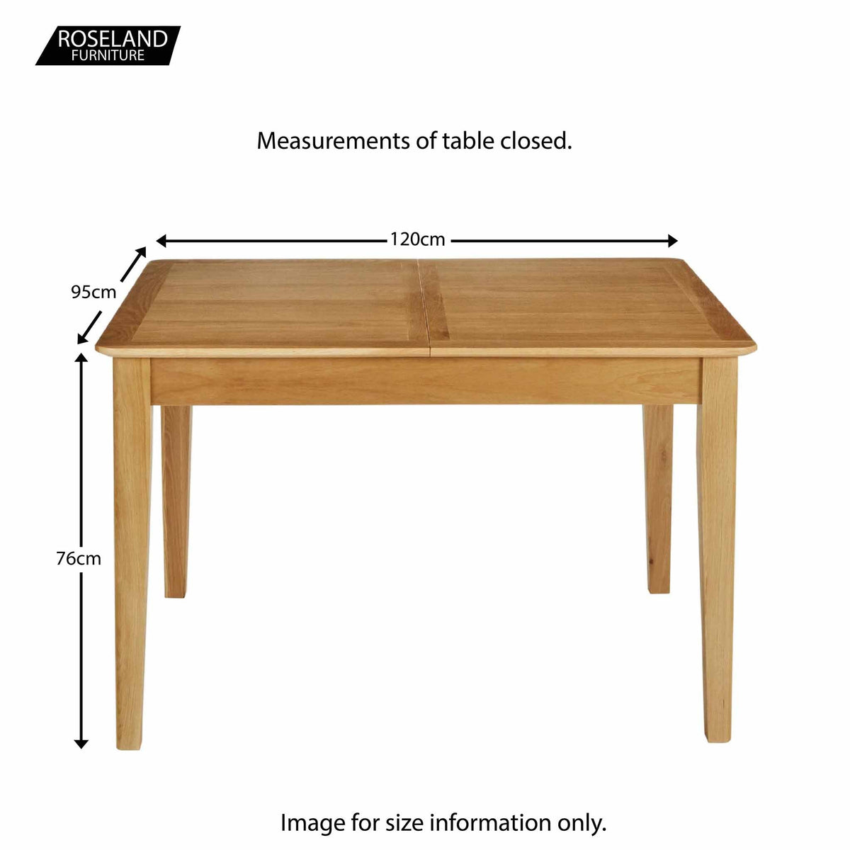 Alba Oak 120-160cm Extending Table - Size Guide when closed