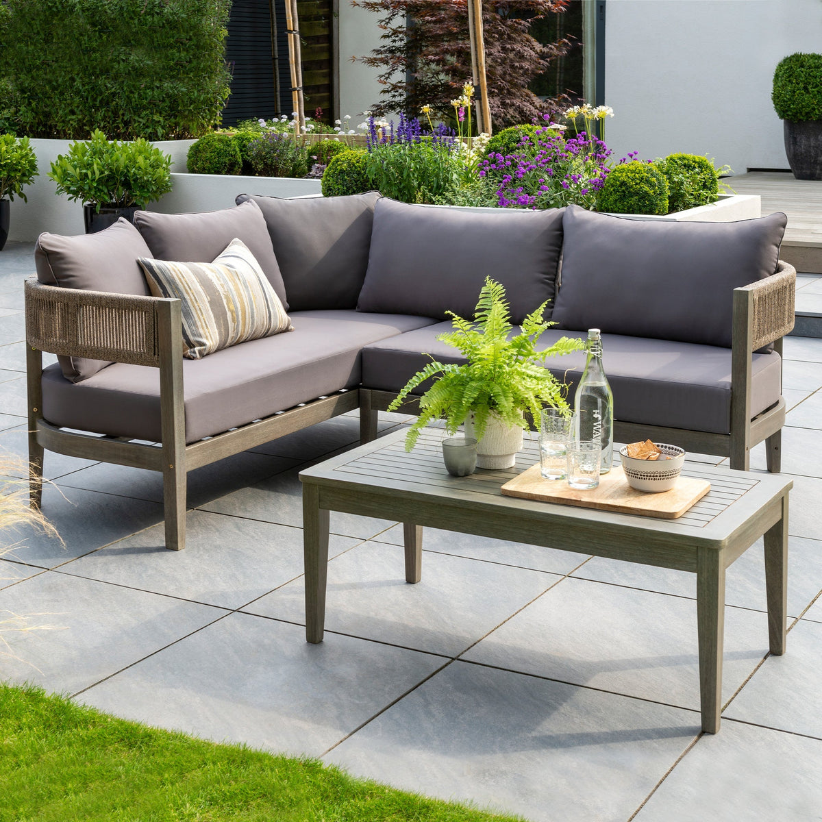 Arden Grey Rope FSC Wooden Garden Corner Sofa Set from Roseland