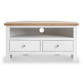 Farrow White Corner TV Stand by Roseland Furniture - Front View