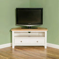 Farrow White Corner TV Stand Unit - Lifestyle  front view