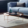 Arla Copper Metal Round Coffee Table with mirrored top Lifestyle