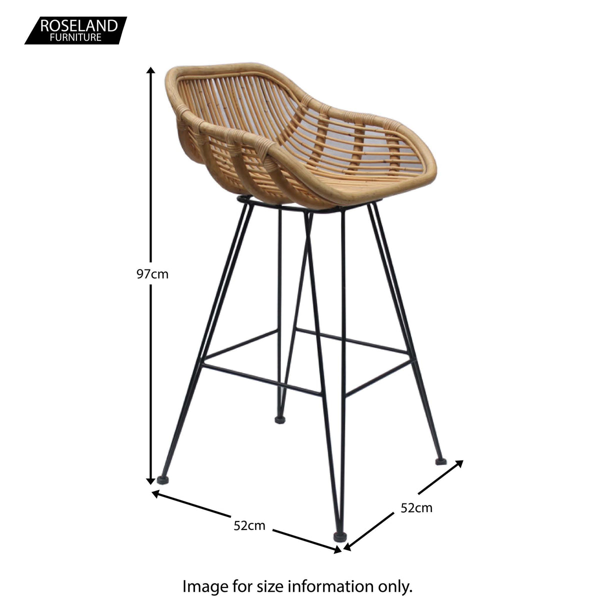 Bodhi Natural Rattan Bar Stool - Size Guide