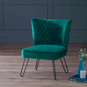 Dixie Teal Velvet Vanity Accent Chair with diamond stitching