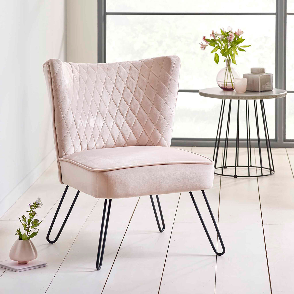 Dixie Blush Pink Velvet Vanity Accent Chair Lifestyle