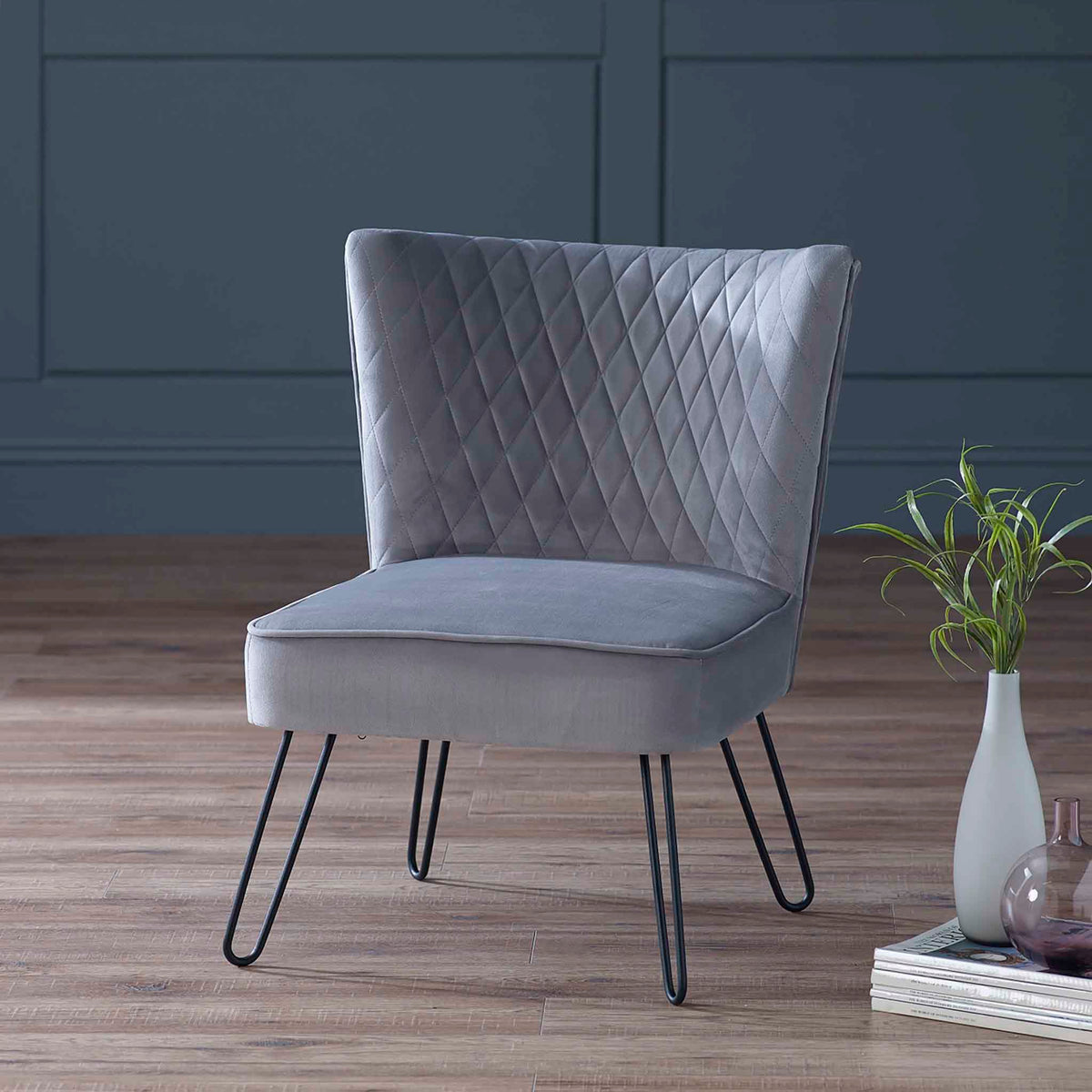 Dixie Seal Grey Velvet Vanity Accent Chair lifestyle