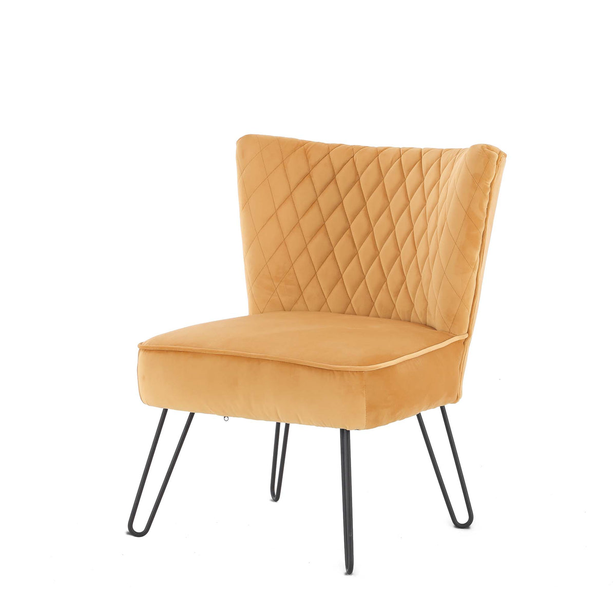 Dixie Mustard Yellow Velvet Vanity Accent Chair with diamond stitching