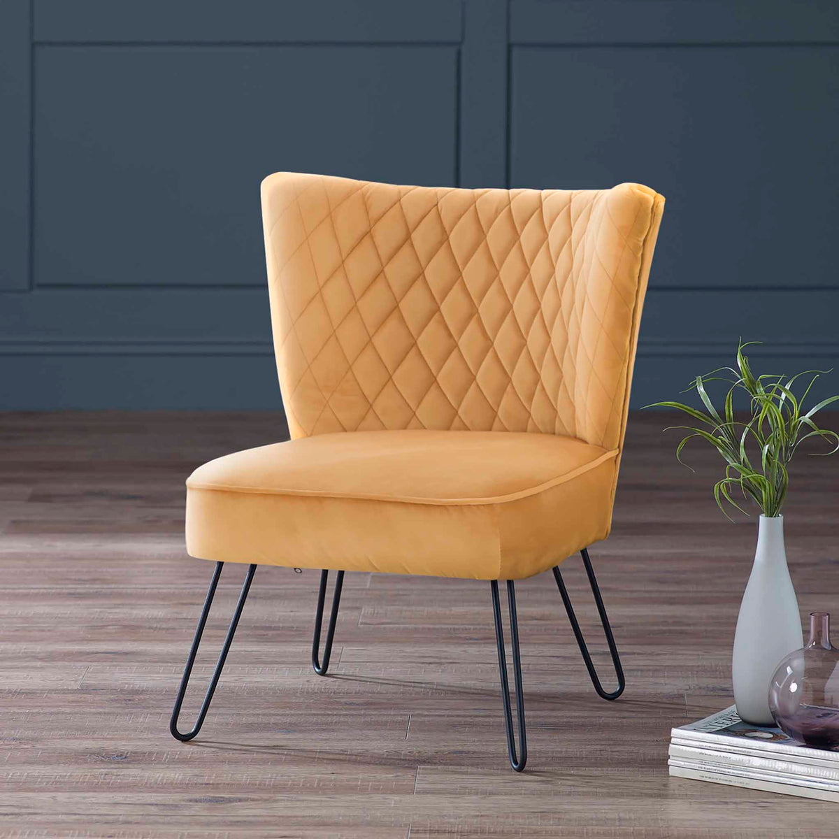 Dixie Mustard Yellow Velvet Vanity Accent Chair lifestyle