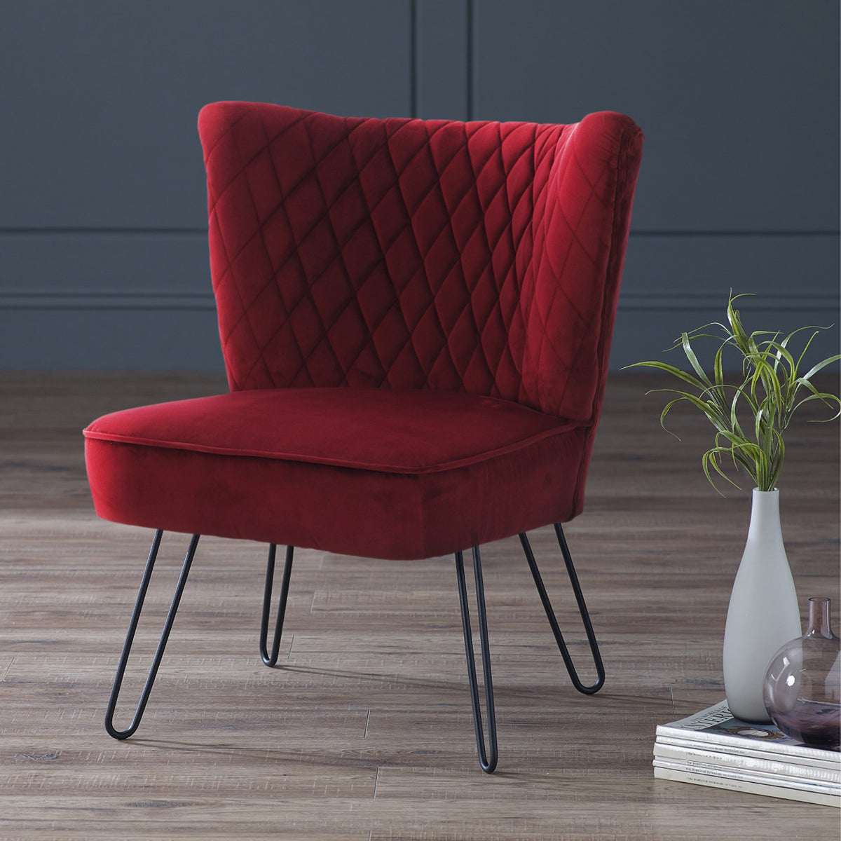 Dixie Red Velvet Vanity Accent Chair for living room