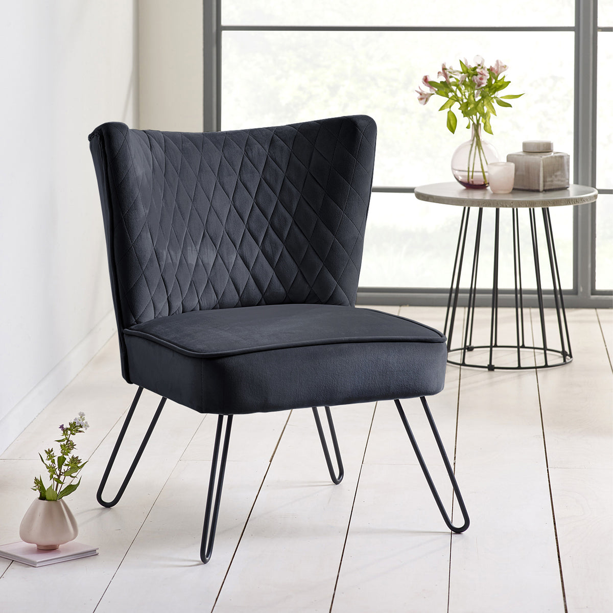 Dixie Black Velvet Vanity Accent Chair for living room