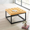 Adison Mustard Yellow Buttoned Velvet Footstool Lifestyle
